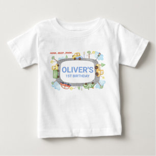 T-shirt Pour Bébé Garçons Transport personnalisé 1er anniversaire 