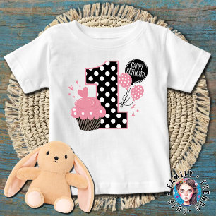 T-shirt Pour Bébé Gâteau Cupcake Rose 1er Anniversaire