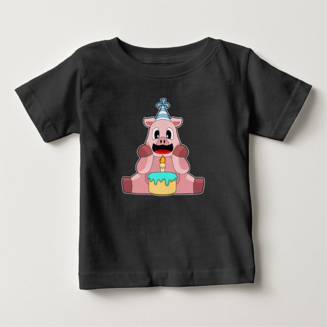 T-shirt Pour Bébé Gâteau de chandelle d'anniversaire de porc (Devant)