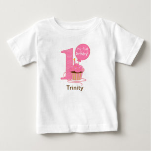 T-shirt Pour Bébé Gâteau pour 1er anniversaire rose