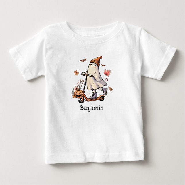 T-shirt Pour Bébé Ghost mignon à cheval Un Scooter - Personnalisé (Devant)