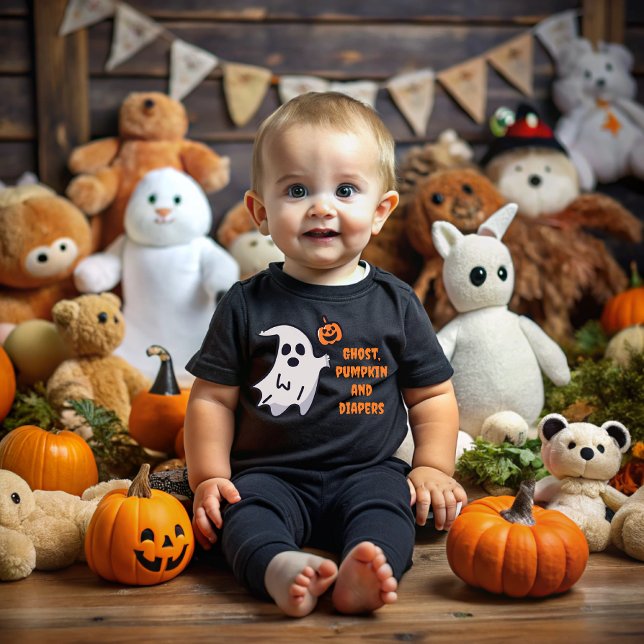 T-shirt Pour Bébé Ghost, pumpkin and diapers on Halloween (Créateur téléchargé)