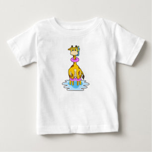 T-shirt Pour Bébé Girafe à la natation avec anneau de natation