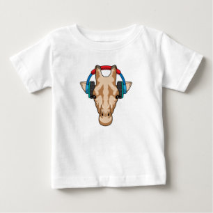 T-shirt Pour Bébé Girafe at Music with Headphone