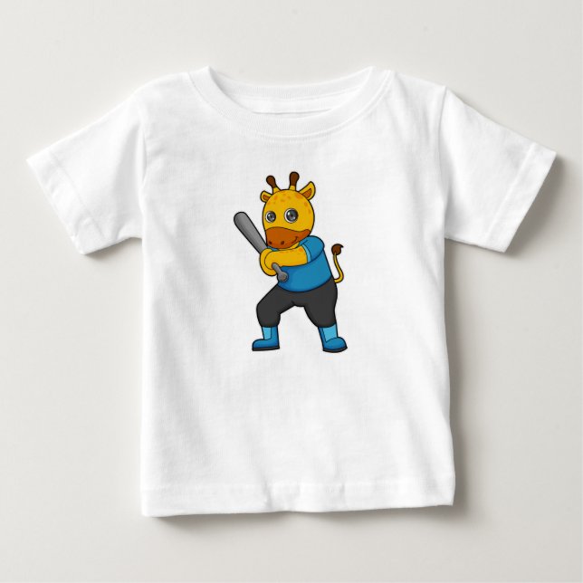 T-shirt Pour Bébé Girafe au baseball avec batte de baseball (Devant)