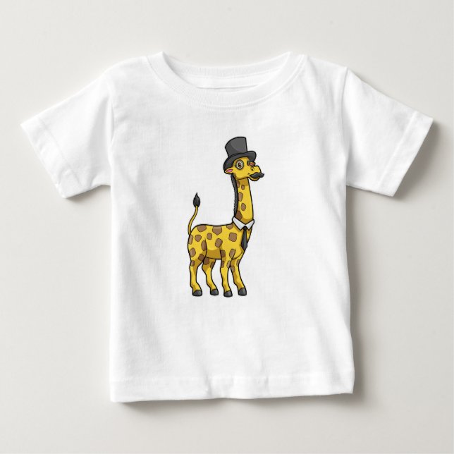 T-shirt Pour Bébé Girafe en gentleman avec chapeau, cravate et moust (Devant)