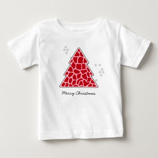 T-shirt Pour Bébé Girafe rouge sapin de Noël (Devant)