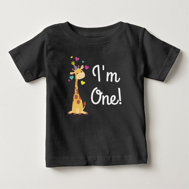 T-shirt Pour Bébé Giraffe Anniversaire de enfant Party Cute I'm One (Devant)