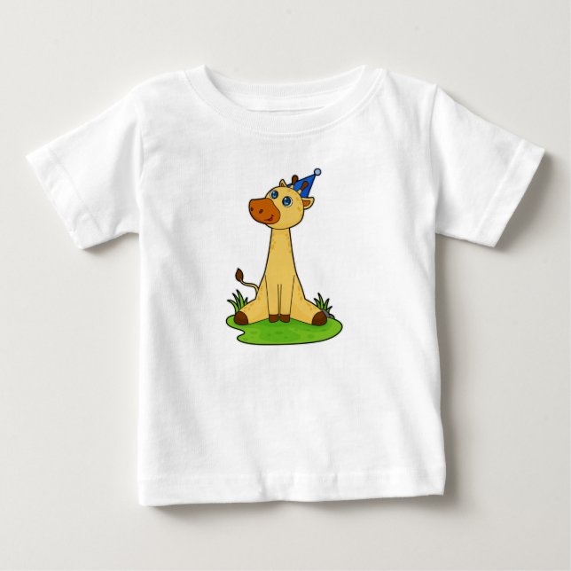 T-shirt Pour Bébé Giraffe avec casquette de fête (Devant)