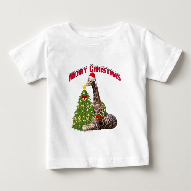 T-shirt Pour Bébé Giraffe de Noël (Devant)