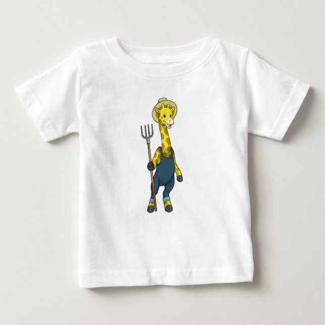 T-shirt Pour Bébé Giraffe en fermier avec Pitchfork (Devant)