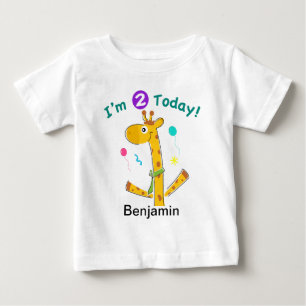 T-shirt Pour Bébé Giraffe personnalisée Je suis deux 2e anniversaire