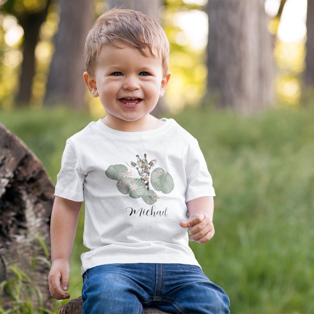 T-shirt Pour Bébé Giraffe Safari Animal Botanique Anniversaire (Créateur téléchargé)