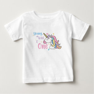 T-shirt Pour Bébé Girl Young Wild One Unicorn 1er anniversaire