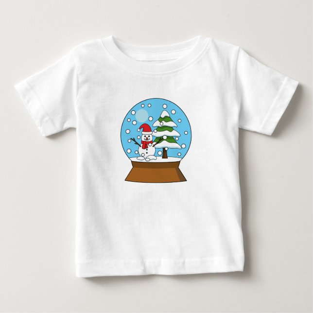 T-shirt Pour Bébé Globe de neige avec Snowman et Pine Tree (Devant)