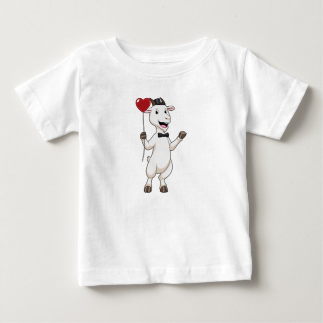 T-shirt Pour Bébé Goat as Groom avec Heart Balloon (Devant)