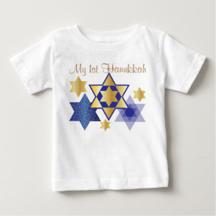 T-shirt Pour Bébé Gold & Blue Stars of David My 1st Hanoukka