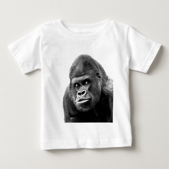 T-shirt Pour Bébé Gorille noire blanche (Devant)