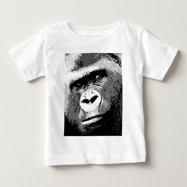 T-shirt Pour Bébé Gorille noire et blanche (Devant)