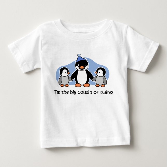T-shirt Pour Bébé Grand cousin de pingouin de jumeaux (Devant)