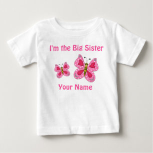 T-shirt Pour Bébé Grand Papillon rose Soeur Personnalisée T Chemise