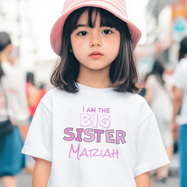 T-shirt Pour Bébé Grande Soeur Cute Girl Personnalisée Rose Personna (I am the big sister personalized pink Girl's T shirt.)