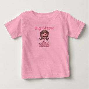 T-shirt Pour Bébé Grande soeur princesse aux cheveux bruns