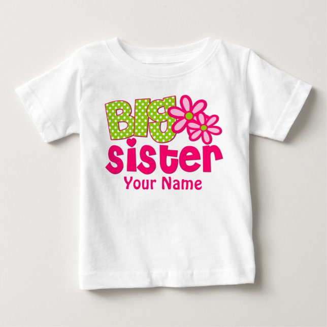 T-shirt Pour Bébé Grande Soeur Rose Vert Personnalisé T Chemise (Devant)