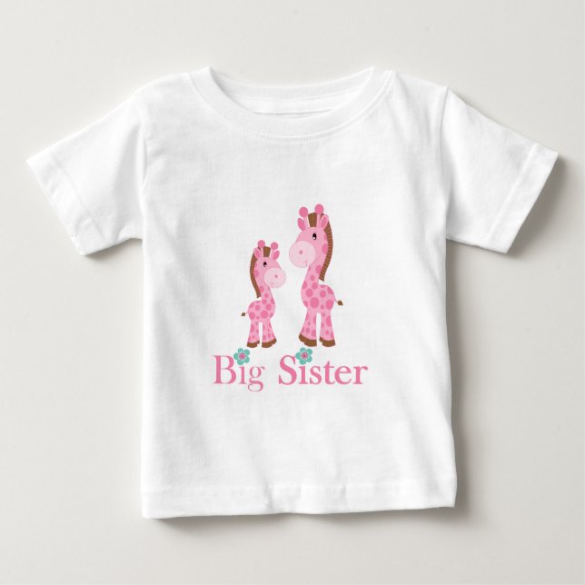 T-shirt Pour Bébé Grandes Soeurs Rose et Giraffes Brown (Devant)