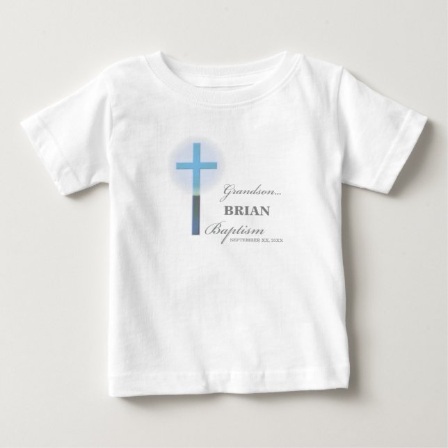 T-shirt Pour Bébé Grandson Baptême bleu dentelle personnalisée (Devant)