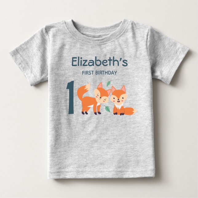 T-shirt Pour Bébé Graphique de renards orange mignon Dessin premier  (Devant)