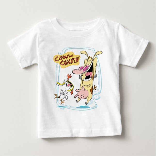 T-shirt Pour Bébé Graphique de rire de vache et de poulet (Devant)