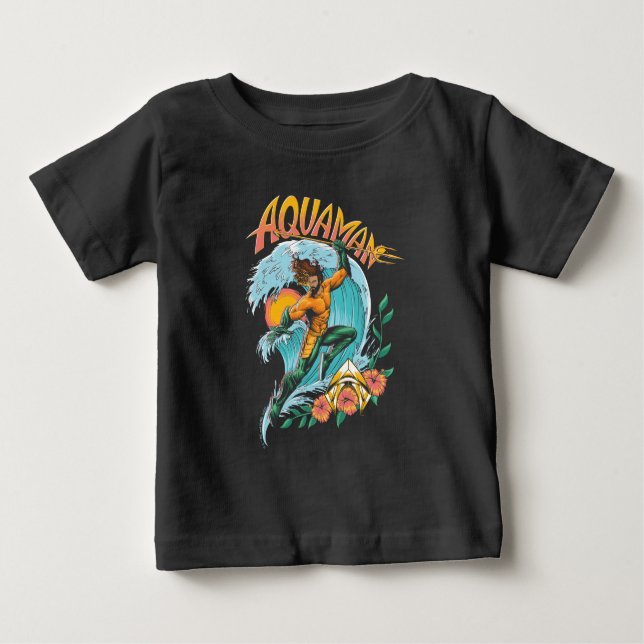 T-shirt Pour Bébé Graphique du Surf de levage Aquaman et Trident (Devant)