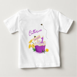 T-shirt Pour Bébé Graphique Fleur Pastel Jaune Violet 1er Anniversai