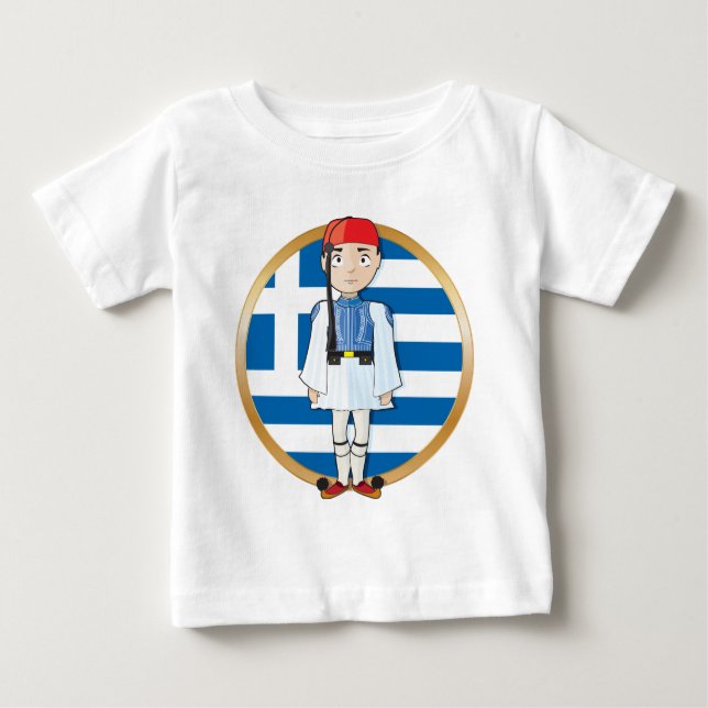 T-shirt Pour Bébé Grec Evzone avec le drapeau (Devant)