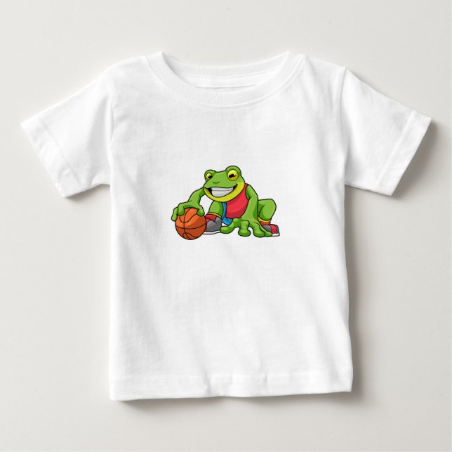T-shirt Pour Bébé Grenouille aux sports avec basket-ball (Devant)