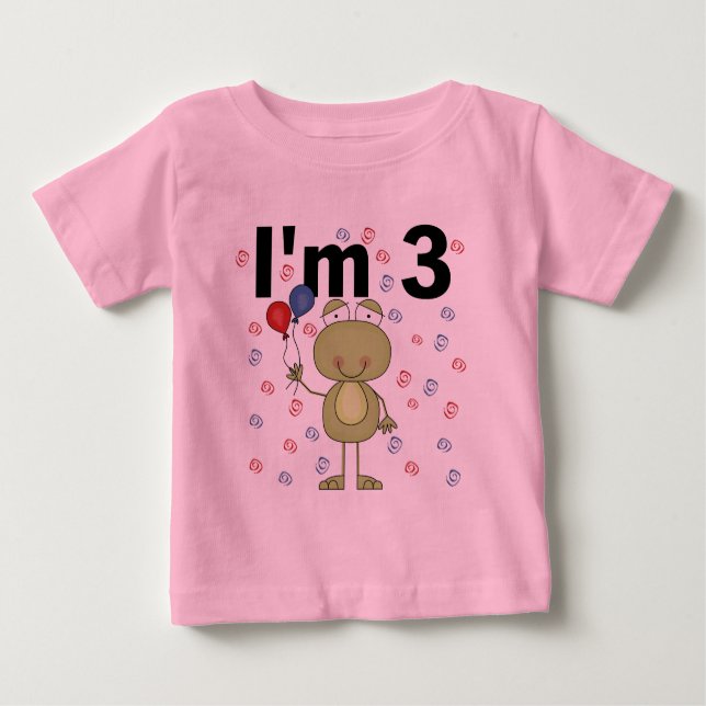 T-shirt Pour Bébé Grenouille avec ballons 3e anniversaire (Devant)