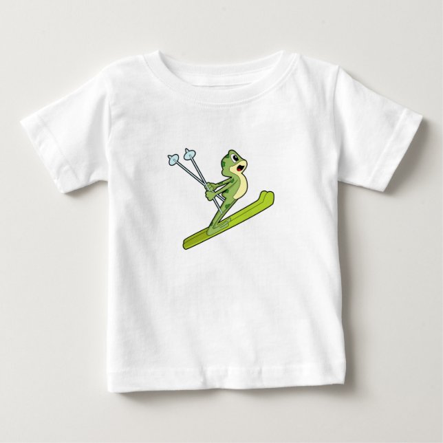 T-shirt Pour Bébé Grenouille comme sauteur de ski avec Ski.PNG (Devant)