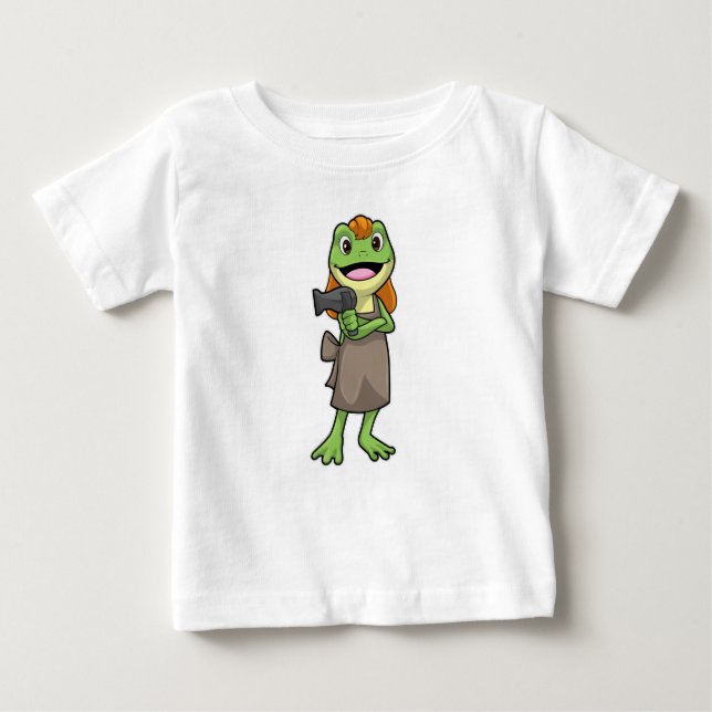 T-shirt Pour Bébé Grenouille en coiffeur avec sèche-cheveux (Devant)