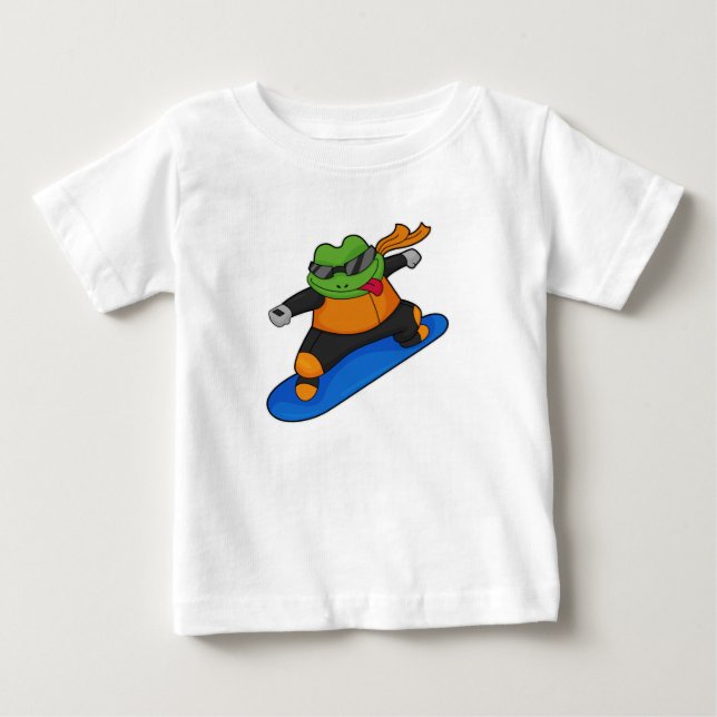 T-shirt Pour Bébé Grenouille en snowobarder avec snowboard (Devant)