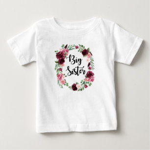 T-shirt Pour Bébé Grosse soeur bordeaux floral