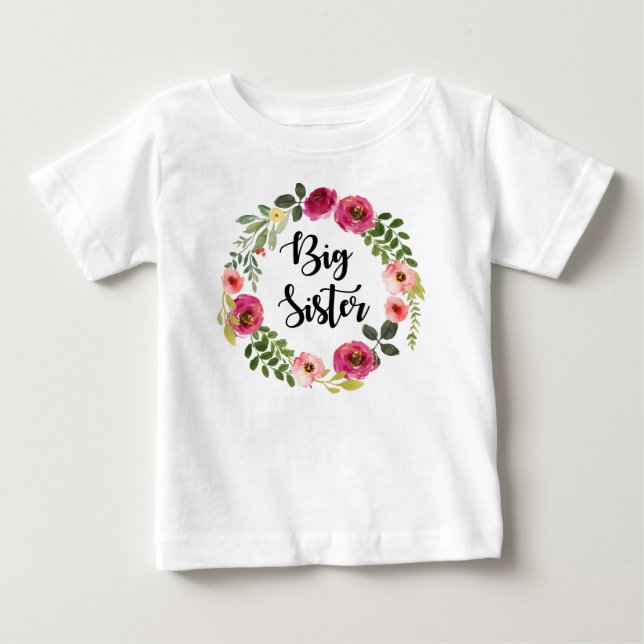T-shirt Pour Bébé Grosse soeur bordeaux floral (Devant)
