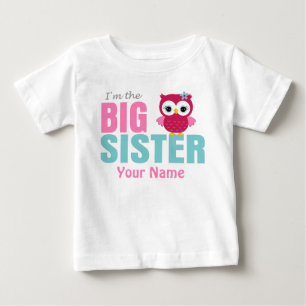 T-shirt Pour Bébé Grosse Soeur Chouette Rose Personnalisée T Chemise