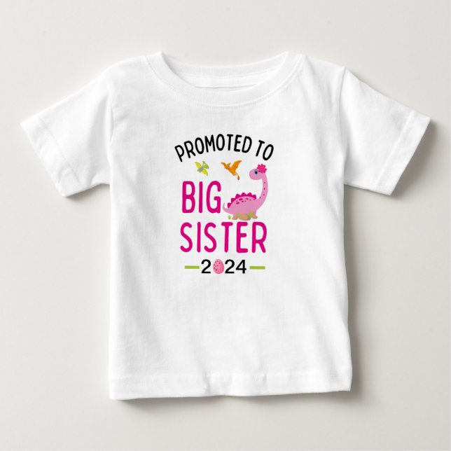T-shirt Pour Bébé Grosse Soeur Dinosaure Rose, Faire-part de grosses (Devant)