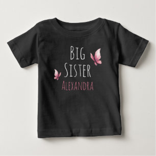 T-shirt Pour Bébé Grosse soeur personnalisable nom aquarelle papillo