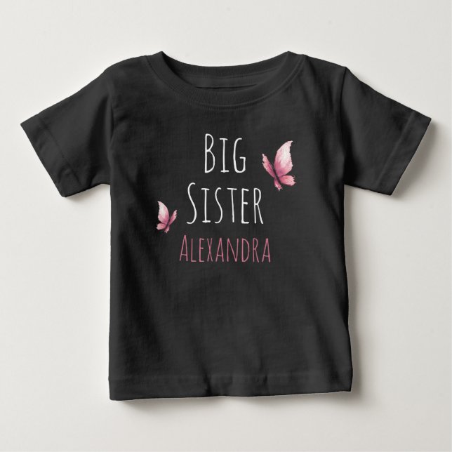 T-shirt Pour Bébé Grosse soeur personnalisable nom aquarelle papillo (Devant)