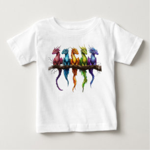 T-shirt Pour Bébé Groupe Arc-en-ciel de bébés dragons sur fond noir