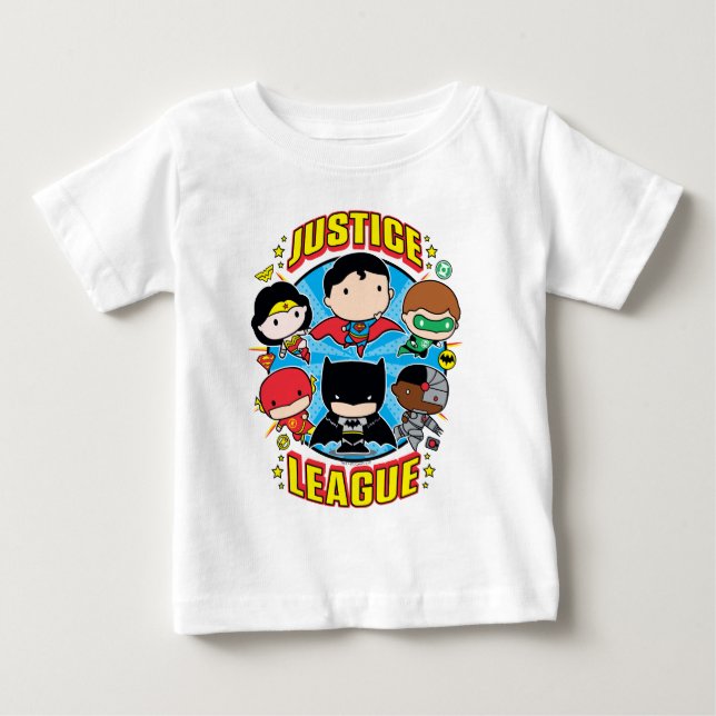 T-shirt Pour Bébé Groupe de la Ligue de la justice de Chibi (Devant)