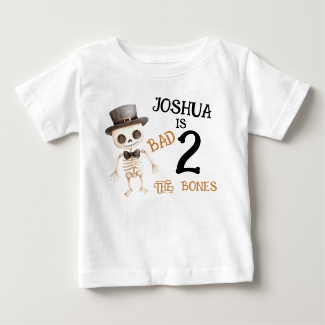 T-shirt Pour Bébé Halloween Brown Mauvais Deux L'Os 2e Anniversaire (Devant)