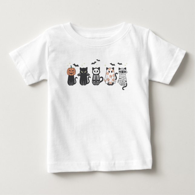 T-shirt Pour Bébé Halloween Chats noirs Éffrayant mignonne drôle (Devant)